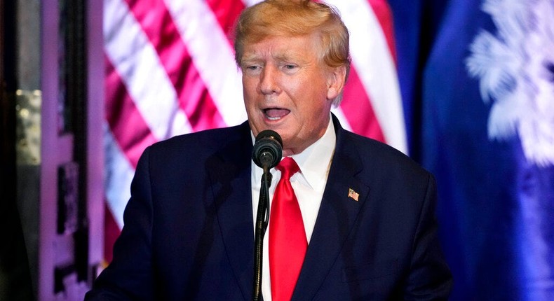 Former President Donald Trump speaks at a campaign event at the South Carolina State House in Columbia, S.C., on January 28, 2023.AP Photo/Alex Brandon