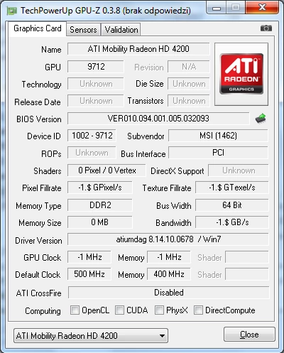 Najnowszy GPU-Z nie wykrywa poprawnie układu graficznego