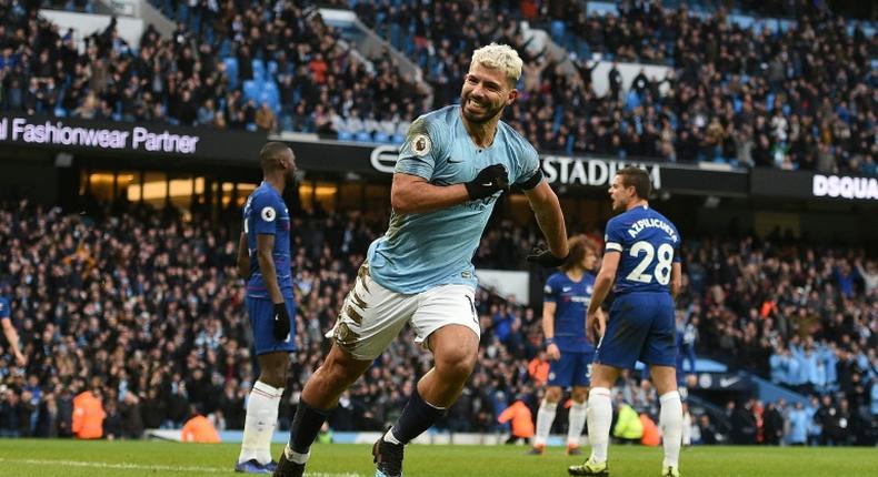 Manchester City's Sergio Aguero scored a hat-trick in a 6-0 thrashing of Chelsea on Sunday