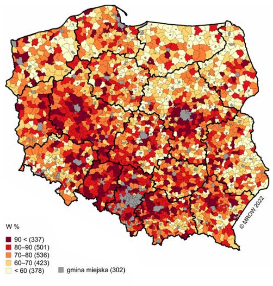 Odsetek dzieci uczęszczających do przedszkola w wieku 3–5 lat.