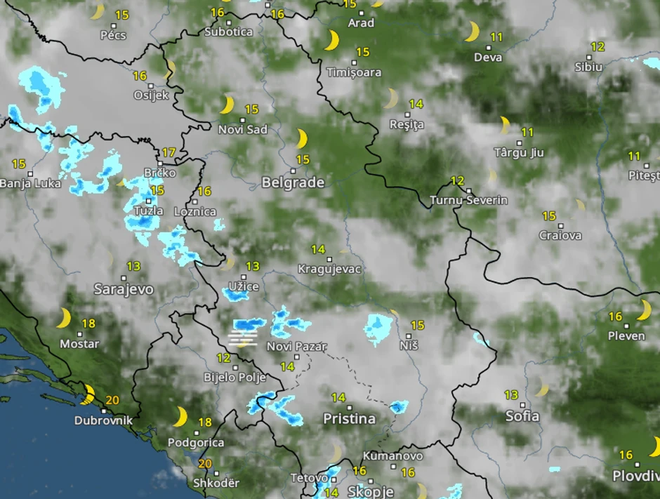 Kretanje kiše  u 21 čas