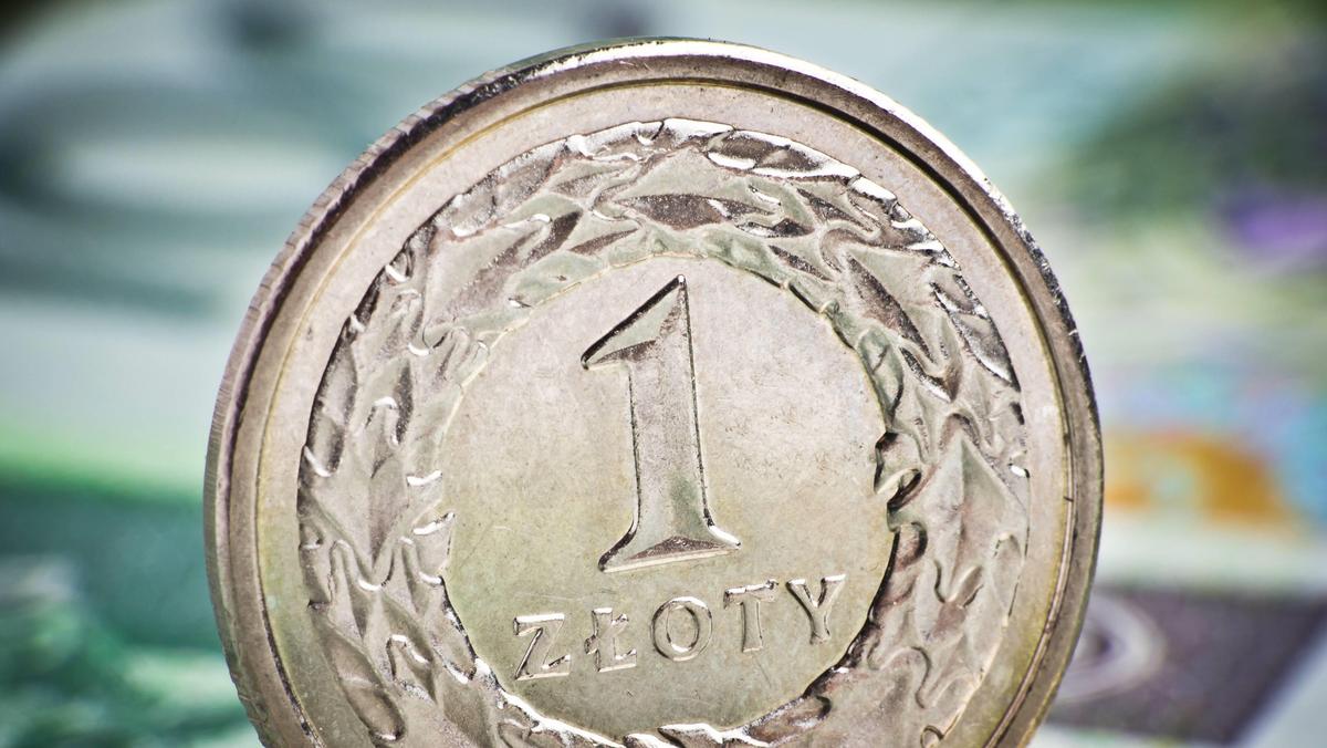 Extremely close up view of Poland currency