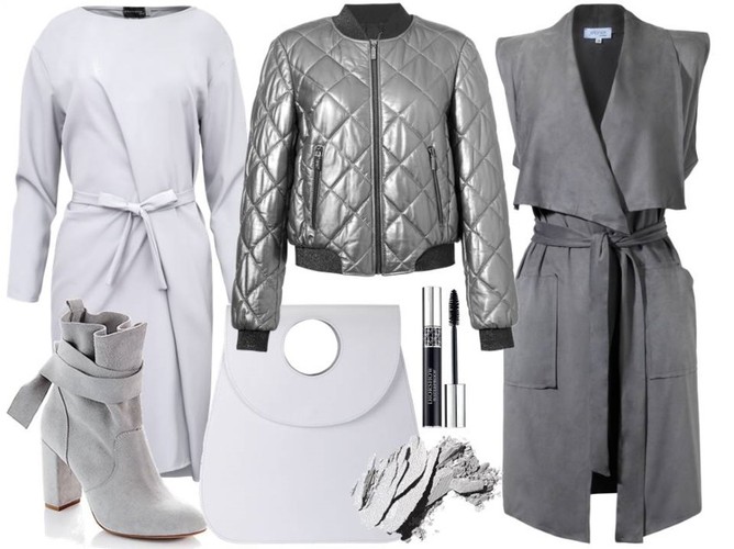 STYLIZACJE z kamizelkami: sukienka – White House/whitehouse.sklep.pl, kurtka – Boca/boca.pl, kamizelka – Jelonek/jelonekm.pl, torebka – antbag by ania/antbags.pl, buty – Gianmarko/gianmarko.com.pl, tusz – Sephora/sephora.pl