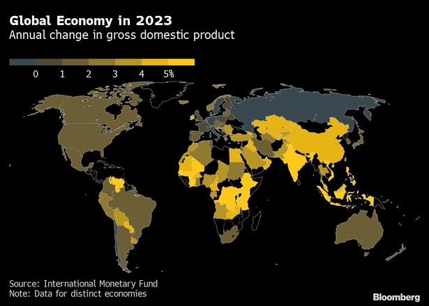 Globalna gospodarka w 2023 r. Prognoza rocznej zmiany produktu krajowego brutto