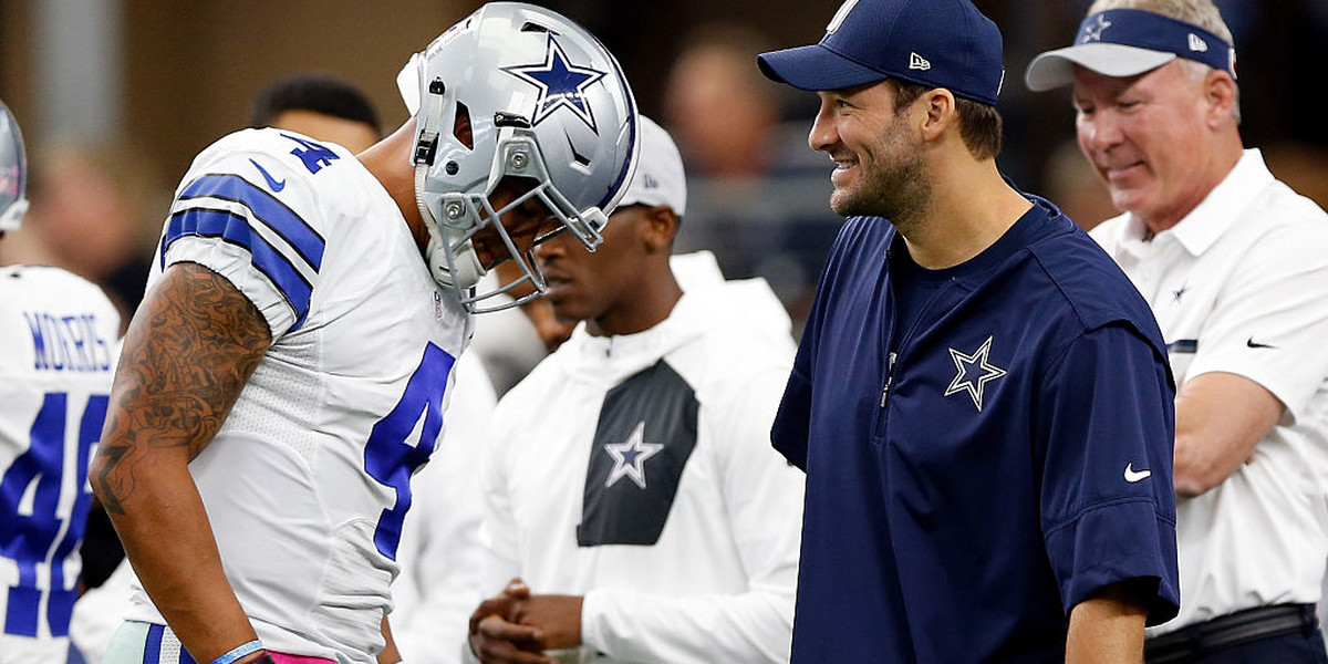 Tony Romo gave an emotional 6-minute speech on his own struggles and how Dak Prescott has 'earned the right' to be the Cowboys' starting quarterback