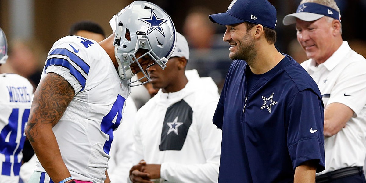 Tony Romo gave an emotional 6-minute speech on his own struggles and how Dak Prescott has 'earned the right' to be the Cowboys' starting quarterback