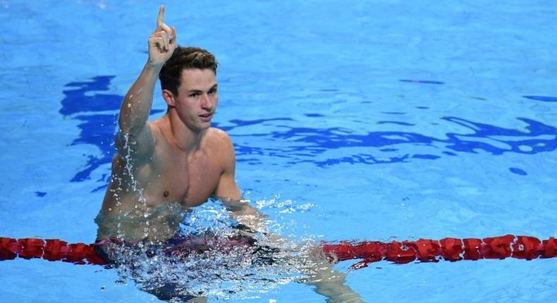 Great Britain's Ben Proud reacts after winning the men's 50m butterfly final in Budapest, on July 24, 2017