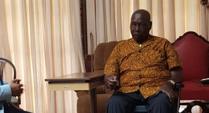 State House Comptroller Kinuthia Mbugua with retired president Daniel Moi at his Kabarak home