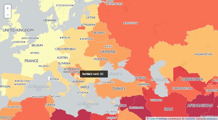 Mapa pretnji (što crvenije to opasnije)