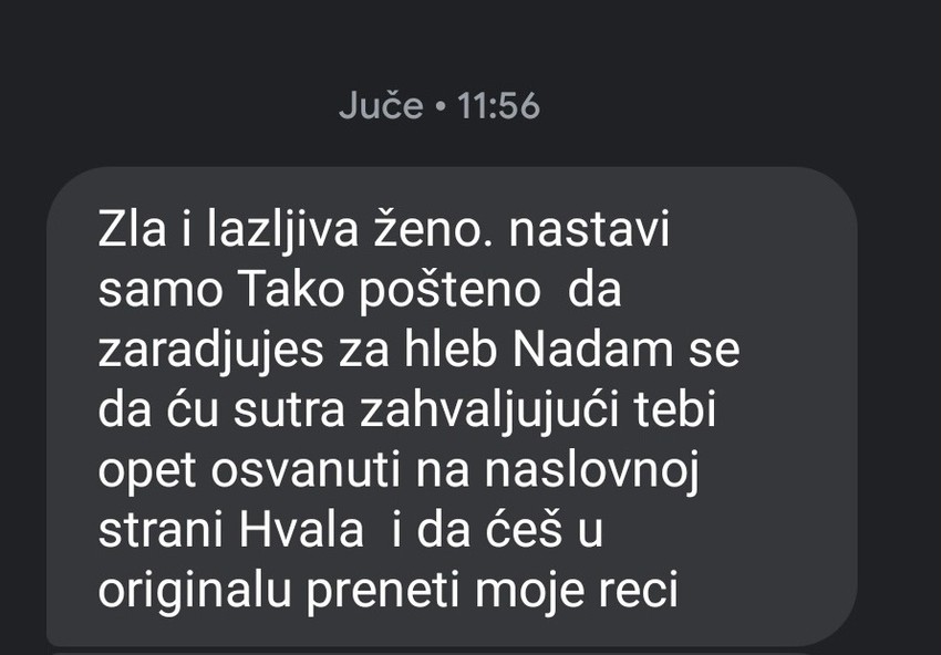 Jedna od poruka koje je dr JBjelaković poslao našoj novinarki