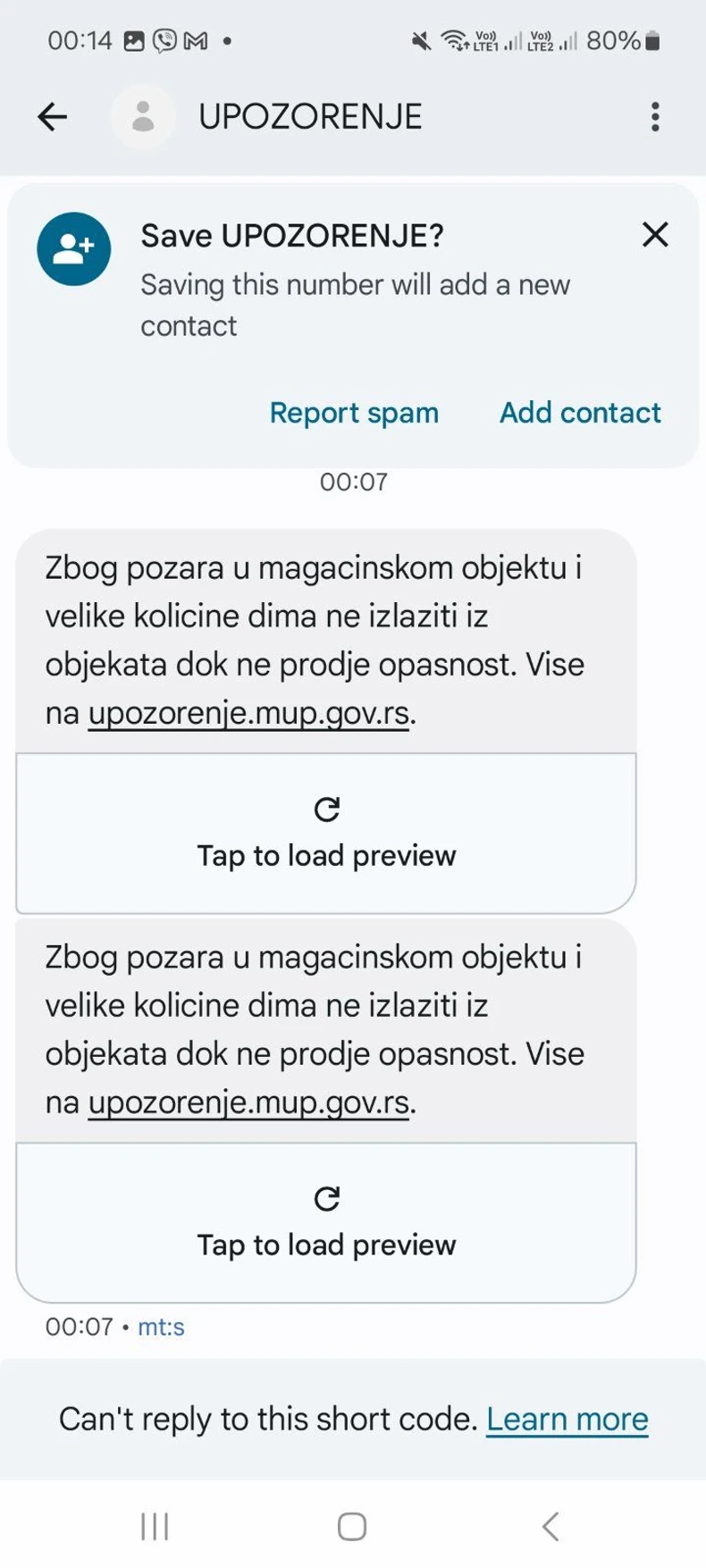 Poruke upozorenja MUP-a