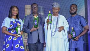 L-R: Senior Brand Manager, Grand Oak Limited, Nnenna Uche-Onyenacho; Executive Director, Lexcel Group, Wale Majolagbe; The Oloritun Oloja Estate, Chief Adedayo Ajakore; and Marketing Manager, Grand Oak Limited, Gbemileke Lawal; during the official relaunch of Seaman's Schnapps held in Lagos.