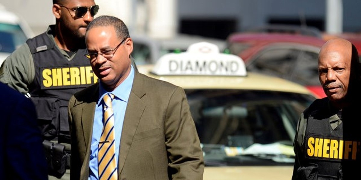 Officer Caesar Goodson arrives at the courthouse in Baltimore