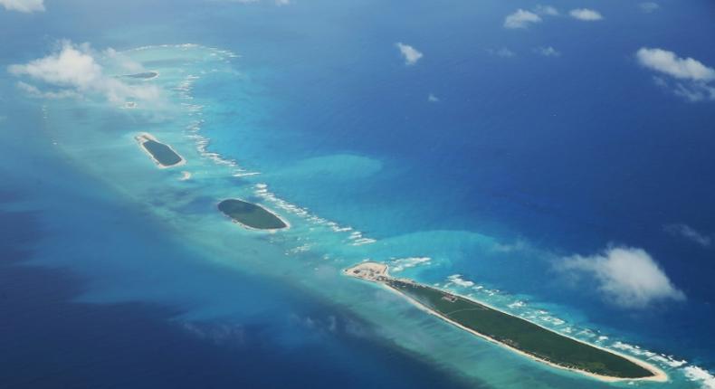 An aerial view of Qilianyu islands in the Paracel chain, which China considers part of Hainan province, as seen in August 2018