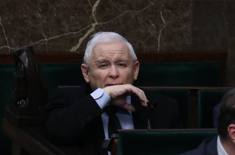 Prezes PiS Jarosław Kaczyński na sali obrad Sejmu w Warszawie