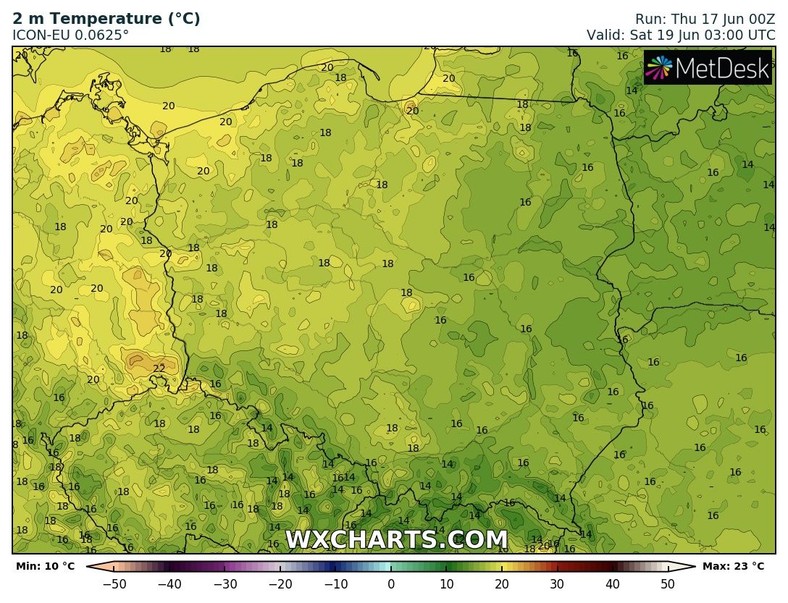 Prognozowana temperatura w sobotę nad ranem