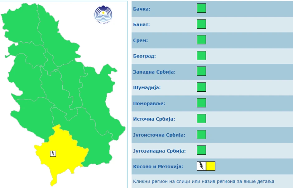 Žuti meteoalarm sutra, 21 aprila