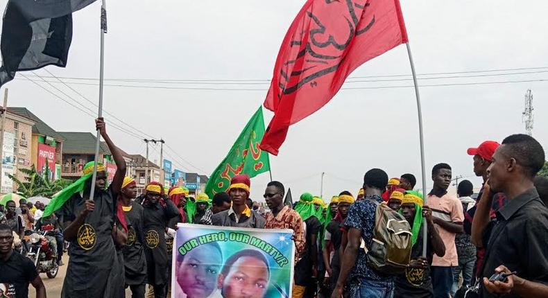 Shiites demanding El-zakzaky's release during a protest in Abuja