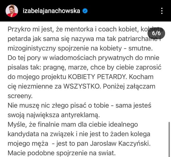 List otwarty Izabeli Janachowskiej