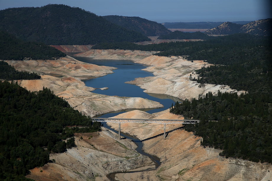A section of Lake Oroville was nearly dry in August, when it was at 32% of its total 3,537,577-acre-foot area.