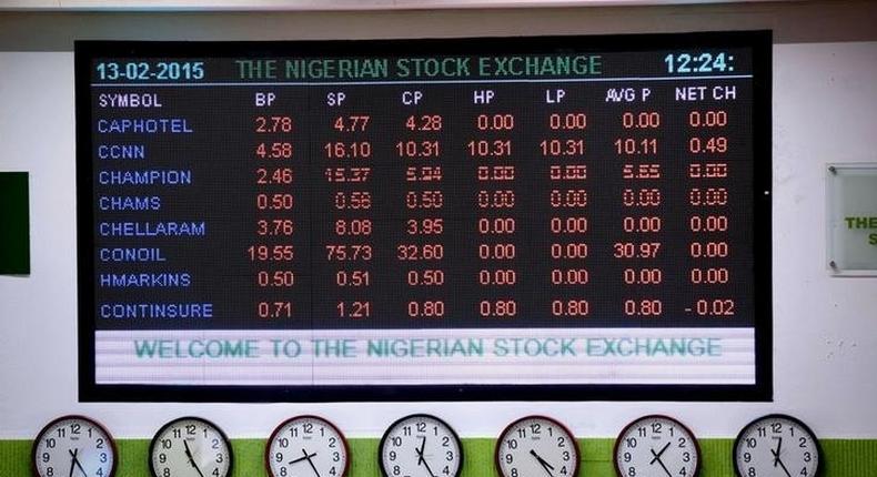 A board showing stocks displayed on the wall at the Nigerian Stock Exchange in Lagos in a file photo. REUTERS/Joe Penney