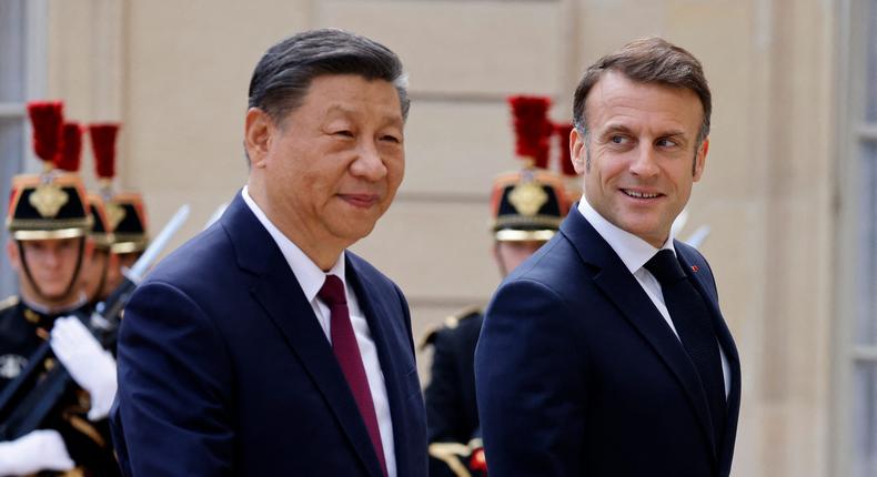 Chinese President Xi Jinping and French President Emmanuel Macron in Paris on Monday.Ludovic Marin/AFP/Getty Images