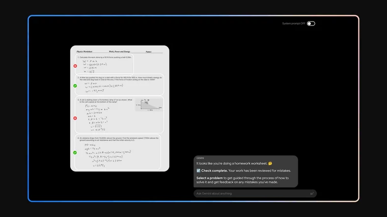 Gemini pomaga w rozwiązaniu zadania z przedmiotów ścisłych