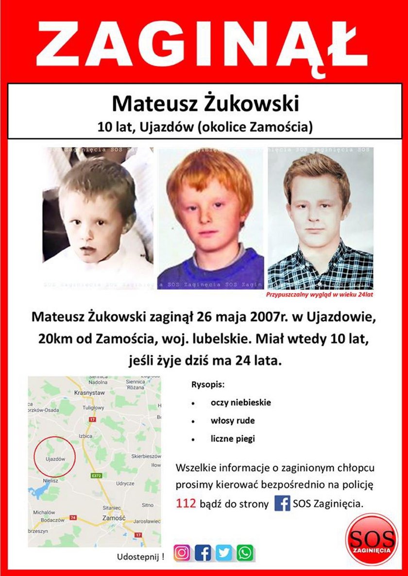 Ujazdów: Mateusz Żukowski zaginął 13 lat temu. Tak może wyglądać