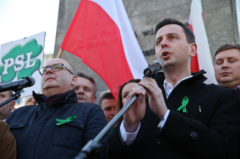 Lider PSL Władysław Kosiniak-Kamysz, podczas manifestacji "W obronie polskiej ziemi", PAP/Rafał Guz
