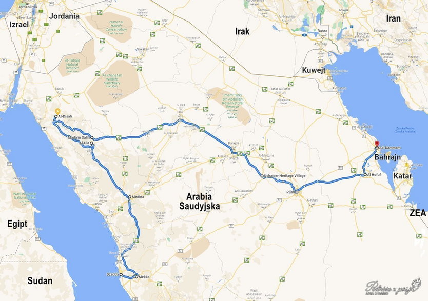 Arabia Saudyjska mapa trasy