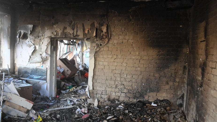 Wnętrze zniszczonego w wyniku ataku rakietowego budynku jednego z przedszkoli w Charkowie, 23 marca 2022 r.