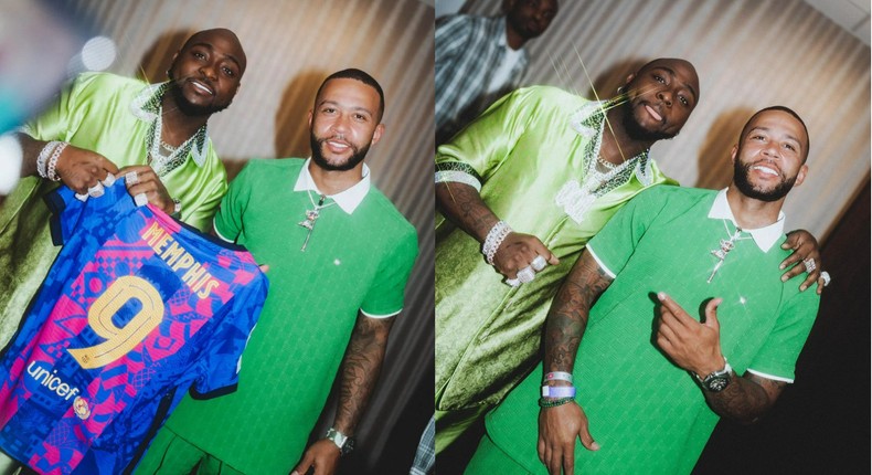 Memphis Depay gifts Davido Barcelona jersey