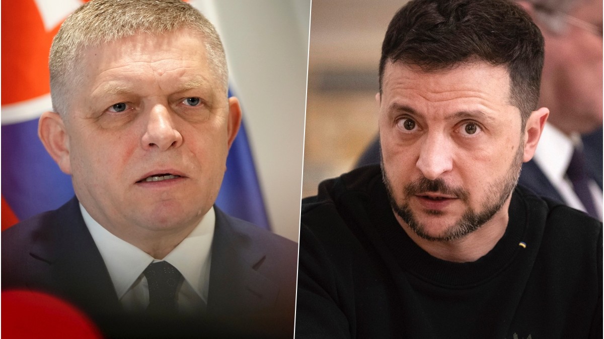 Slovenský premiér Robert Fico a ukrajinský prezident Volodymyr Zelenskyj.