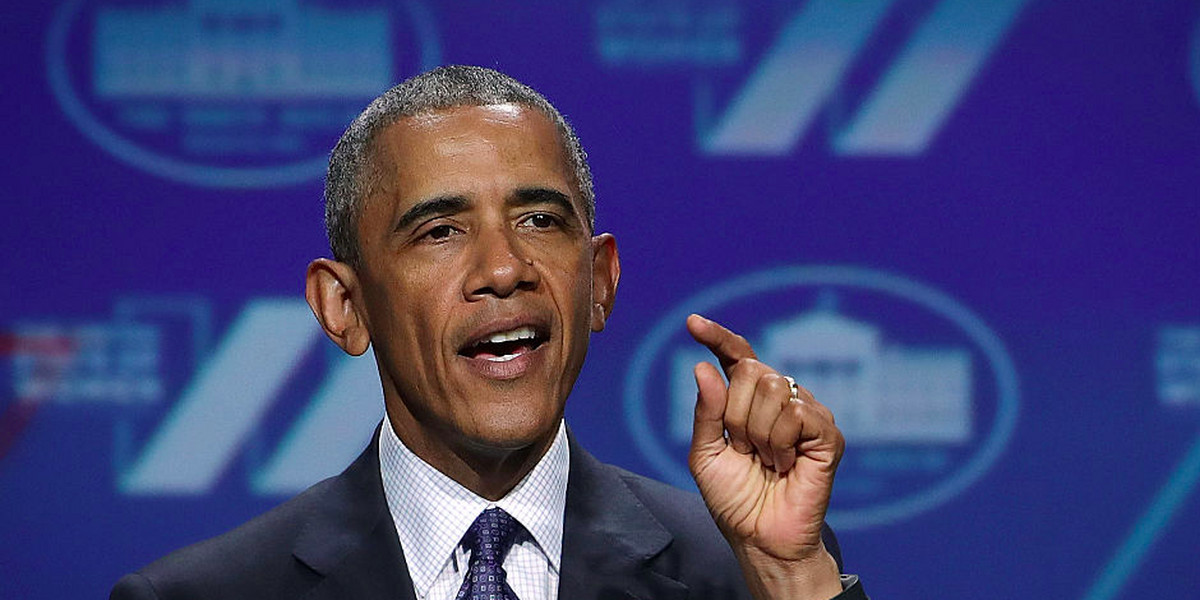 President Obama speaks to a crowd in Washington, DC.