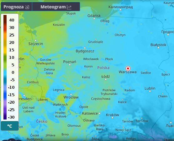 Prognozowana temperatura dla Polski na niedzielę