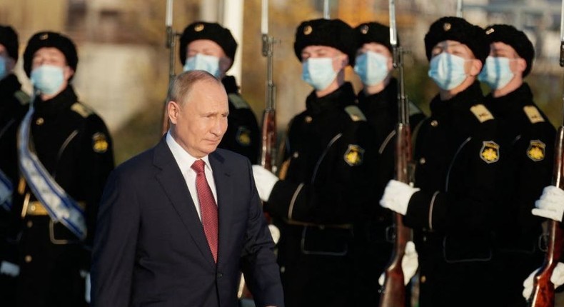 Russian President Vladimir Putin at a ceremonial event.