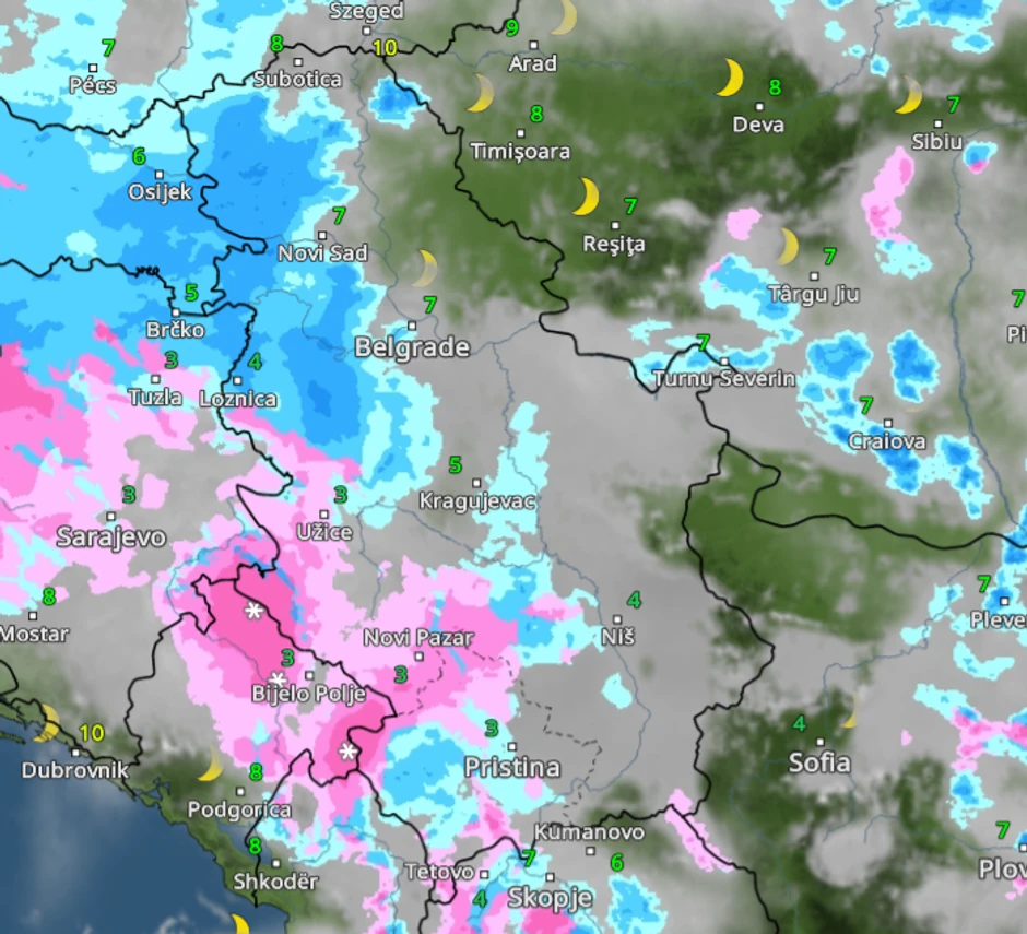 Kretanje nevremena u 21 sat