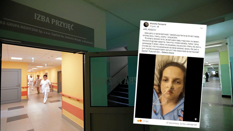 Szpital w Blachowni (zdjęcie z 2014 r.) i zmarła 37-latka