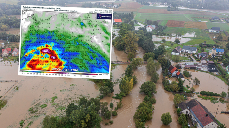 Potężne ulewy utrzymają się jeszcze co najmniej dobę (screen: wxcharts.com)