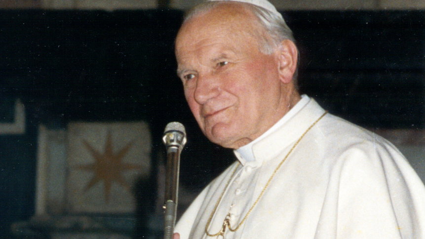 Jan Paweł II w czasie  spotkania z Georgem H W Bushem