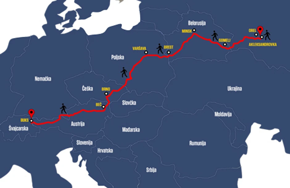 Ruta Brandhuberovog neverovatnog putešestvija kroz okupiranu Evropu