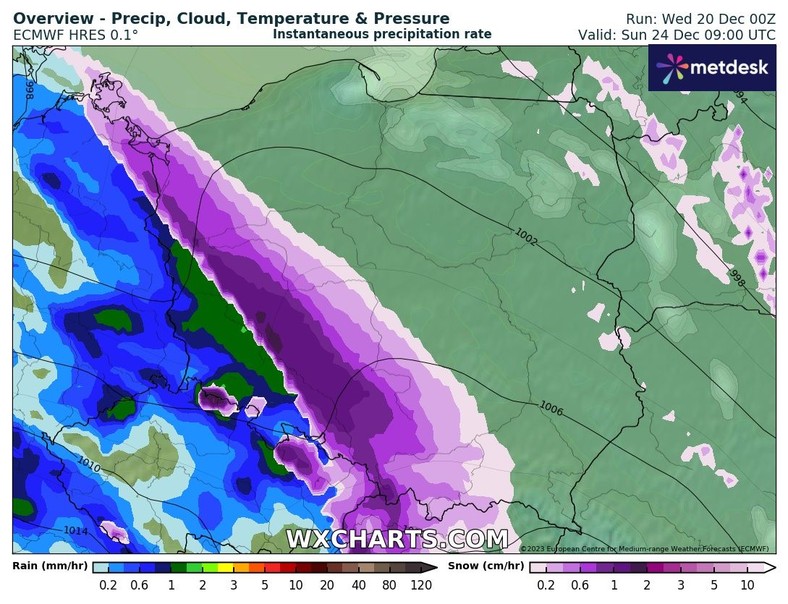 Wigilia przyniesie wędrówkę deszczowo-śnieżnego frontu atmosferycznego