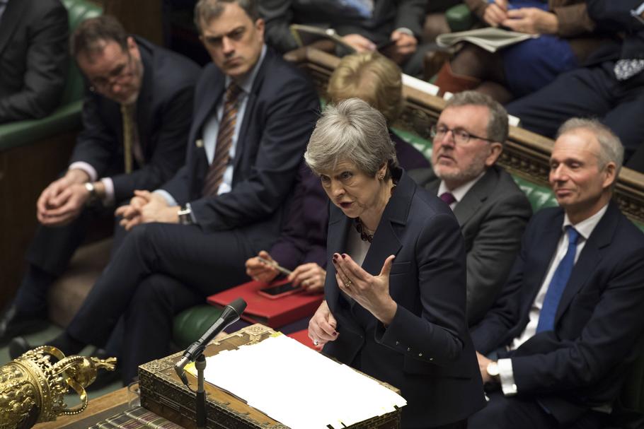 Theresa May, premier Wielkiej Brytanii, przemawia w Izbie Gmin. Londyn, 27 marca 2019 r.