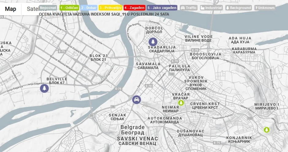 Tamno plave označavaju "jako zagađene" lokacije