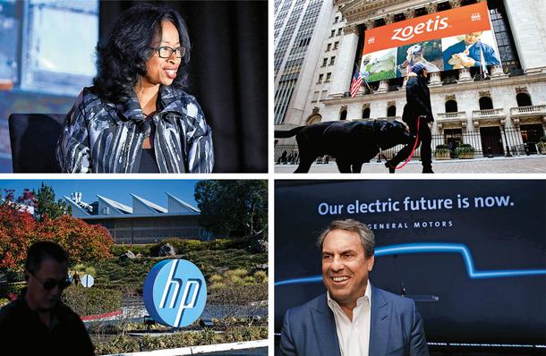 FACES OF CHANGE Clockwise from left: Comcast’s Dalila Wilson-Scott says 2021 “will be crucial; Zoetis is focusing on veterinarians’ mental heath; General Motors president Mark Reuss. GM plans to sell only zero emissions vehicles; and HP wants to close the digital divide