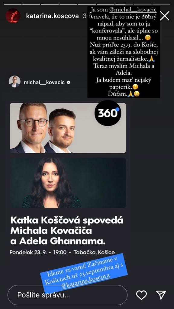 Z vyjadrenia Koščovej pred rozhovorom cítiť obavy.