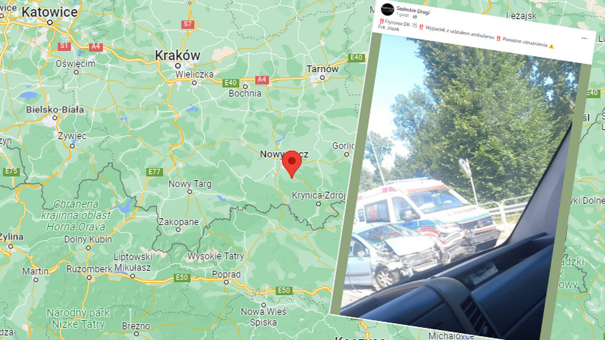 W miejscowości Frycowa w woj. małopolskim doszło do wypadku drogowego. Karetka pogotowia zderzyła się z samochodem osobowym — informuje lokalny portal sadeczanin.info.