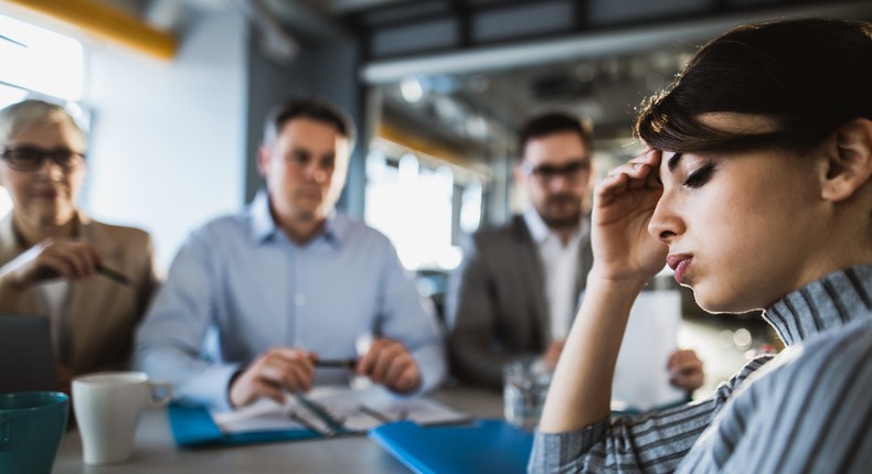 It's normal to feel anxious in meetings, but staying quiet may be holding back your career (stock image). skynesher/Getty Images