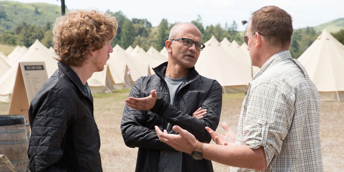 Chris Wanstrath (GitHub), Satya Nadella (Microsoft), and Jim Goetz (Sequoia).