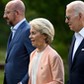 Szef Rady Europejskiej Charles Michel, szefowa Komisji Europejskiej Ursula von der Leyen i prezydent USA Joe Biden na szczycie G7